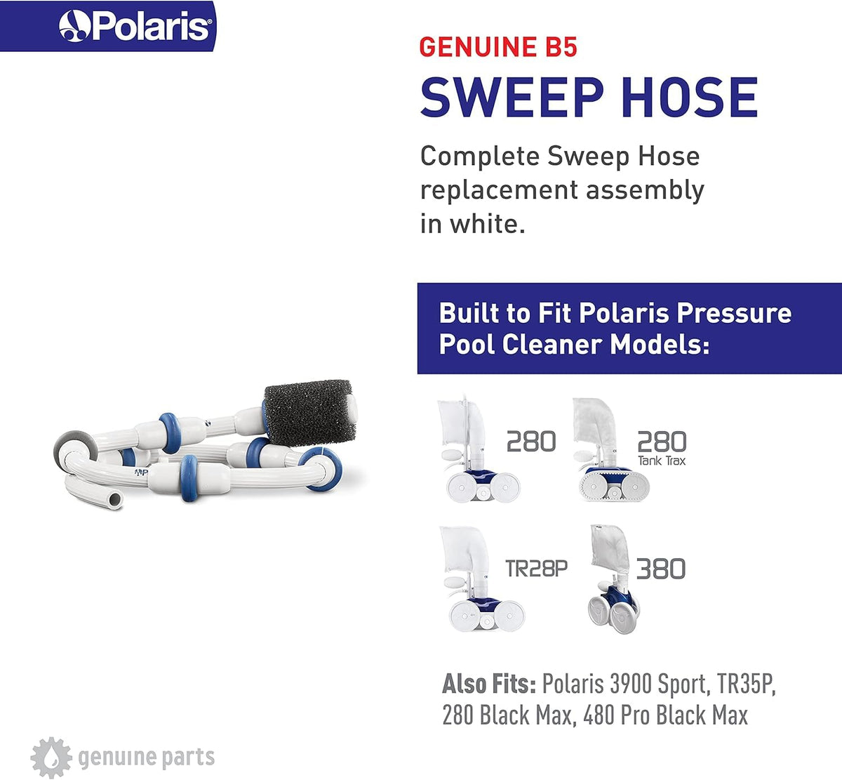 Polaris Sweep Hose B5 close-up highlights wear rings that help extend hose life.