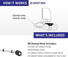 Polaris Sweep Hose B5 installation view shows secure clamp attachment for reliable setup.