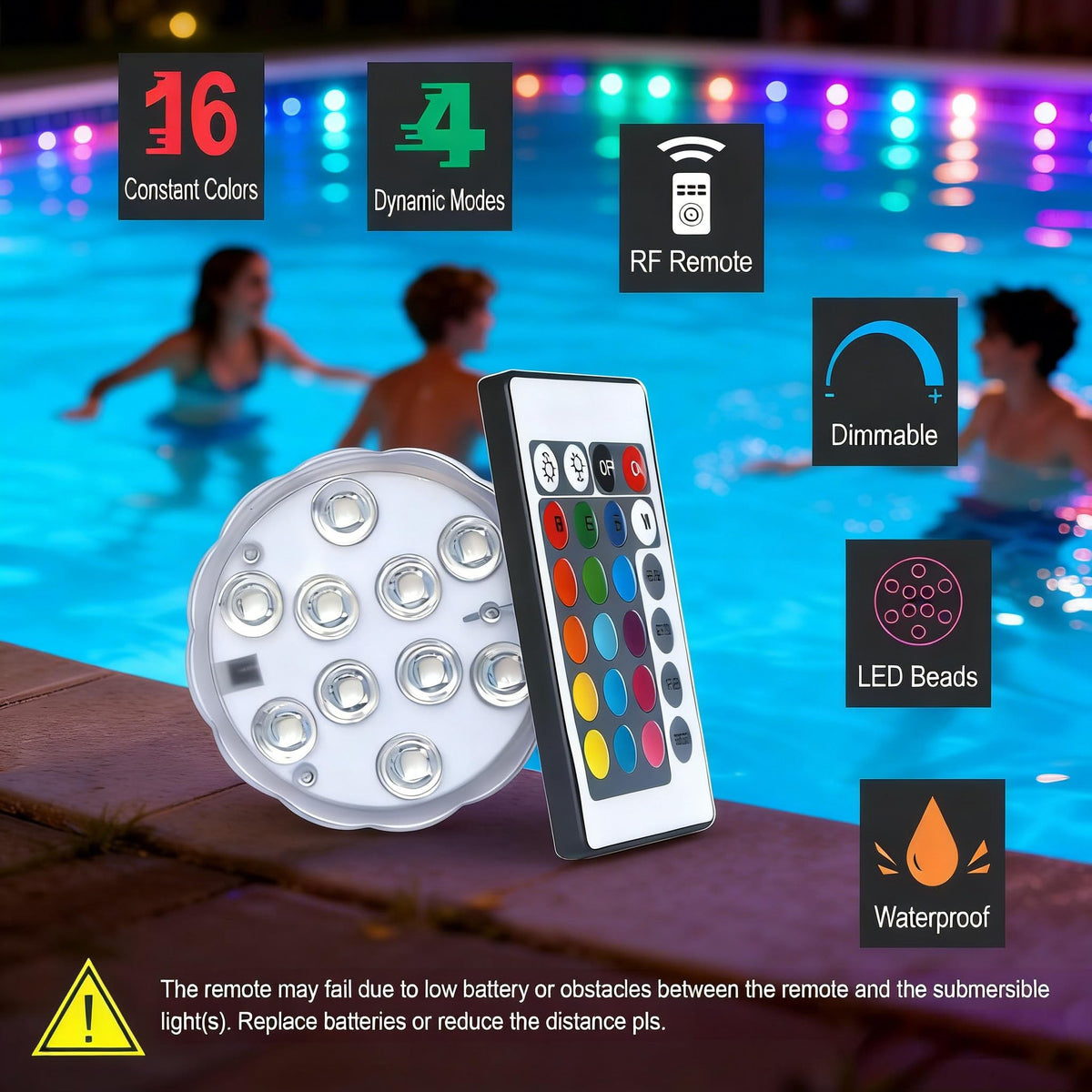 IP68 waterproof underwater lights illuminate ponds safely.