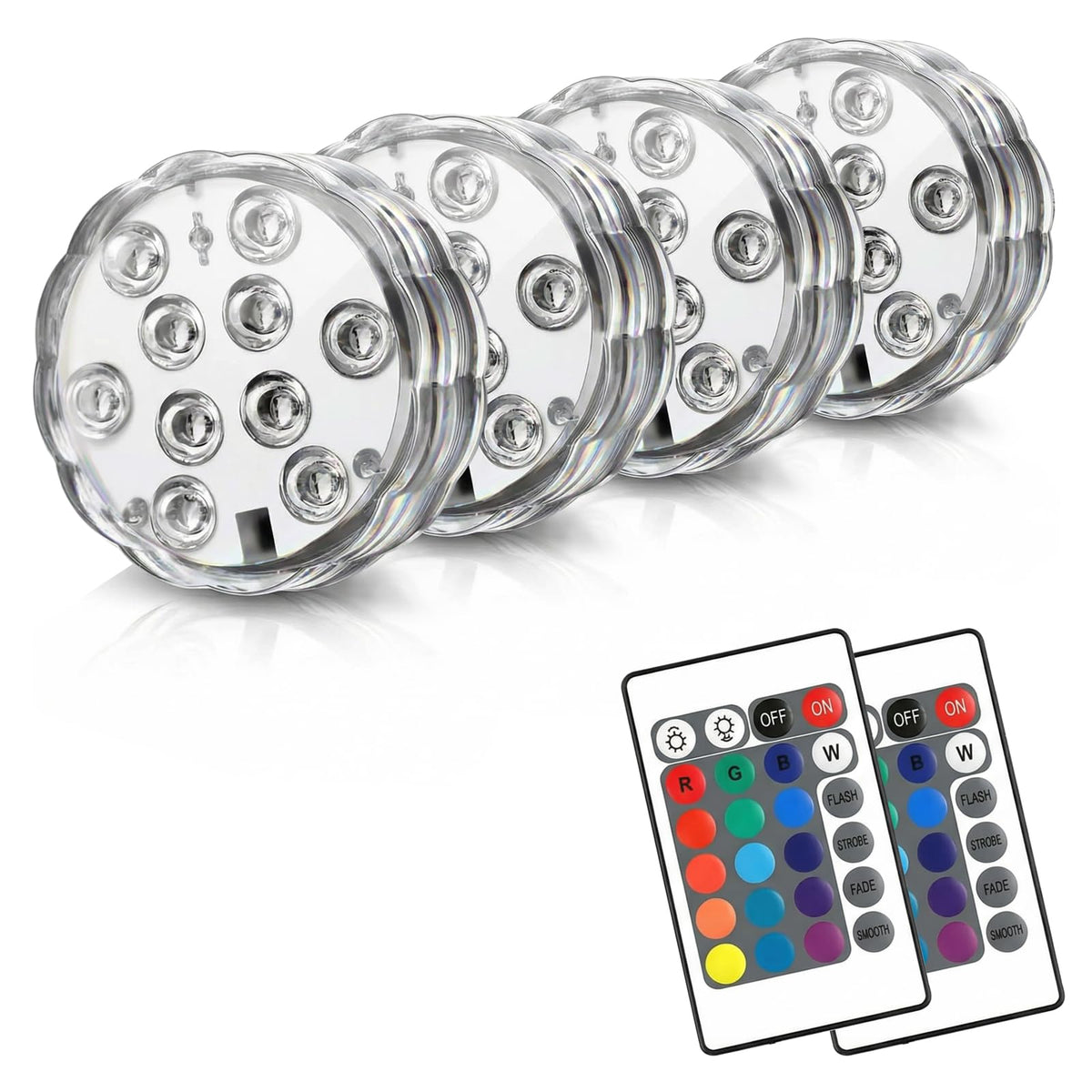 POLENTAT submersible lights with remote glow in water for vibrant color effects.