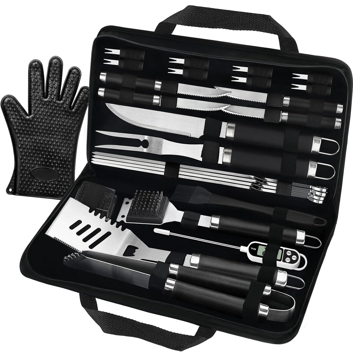 POLIGO 26pc bbq spatula with grill marks, durable stainless steel for confident flips.