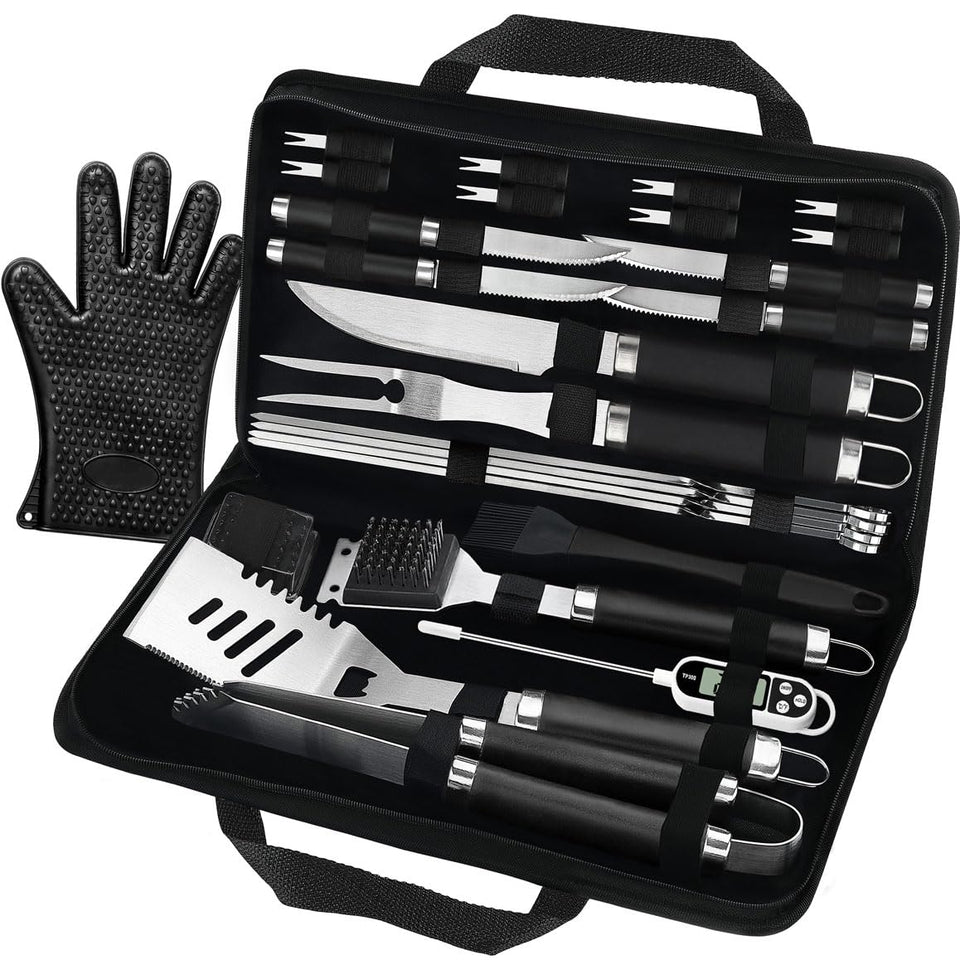 POLIGO 26pc bbq spatula with grill marks, durable stainless steel for confident flips.