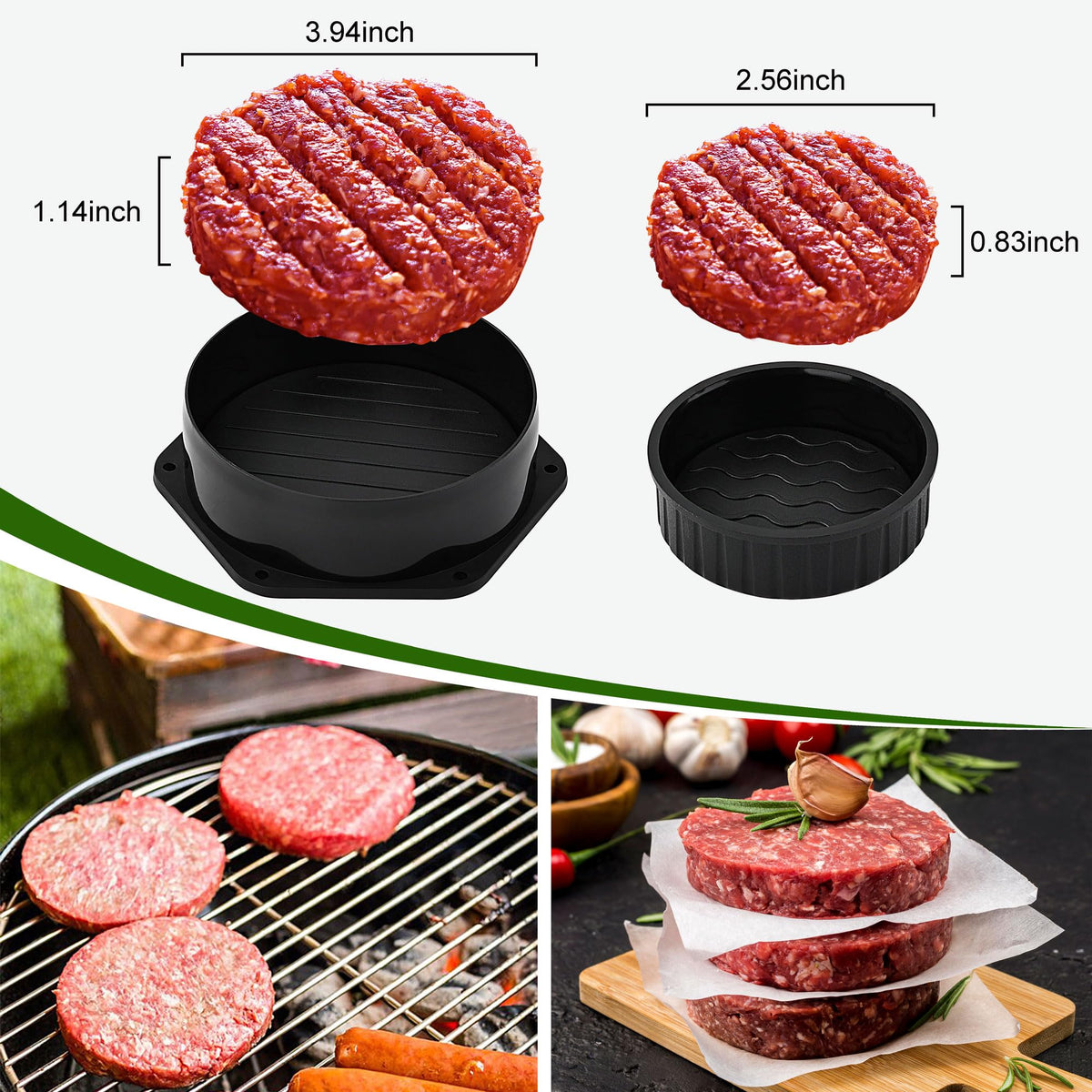 POLIGO Griddle cooking setup with burger press tools.