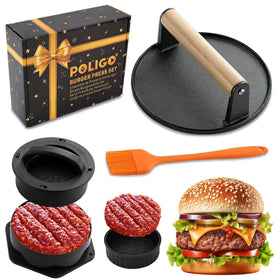 POLIGO Smash Burger Press Kit ready for home patty making and grilling.