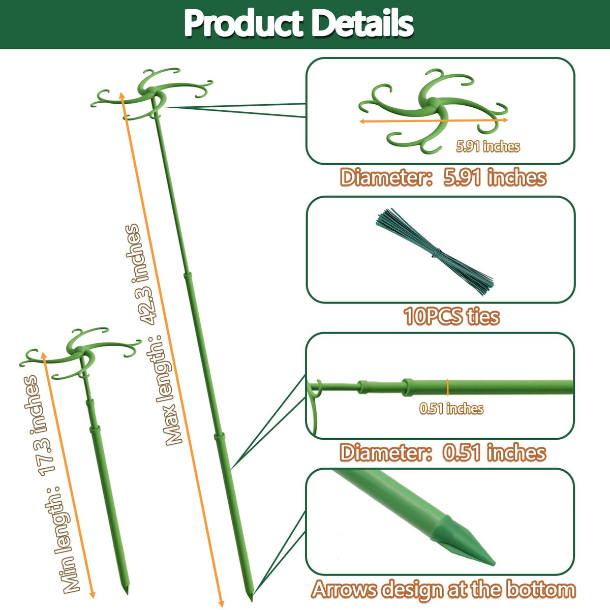 POLIUMB adjustable stake extended to support mature vines and fruiting plants