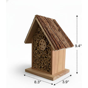 Pollen Patch Redwood Mason Bee House in garden; blends with outdoor decor.