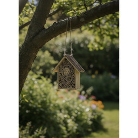 Pollen Patch Redwood Mason Bee House nesting tubes; supports Mason and Leafcutter bees.