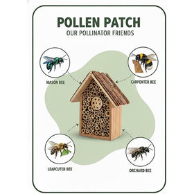 Pollen Patch Redwood Mason Bee House weatherproof design; built to endure seasons.