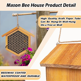 POLLIBEE waterproof wooden bee hotel ready to hang on a tree or wall for pollination.