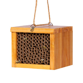 POLLIBEE Mason Bee House front view showing wax-coated durability for outdoor gardens