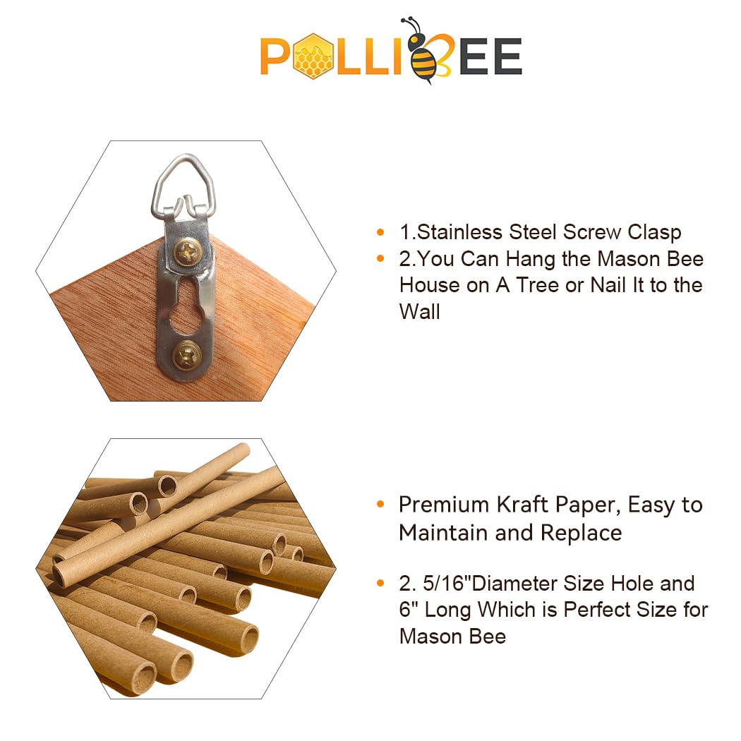 Pollibee Mason Bee House with back clip for easy mounting on tree or wall