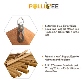 Pollibee Mason Bee House with back clip for easy mounting on tree or wall