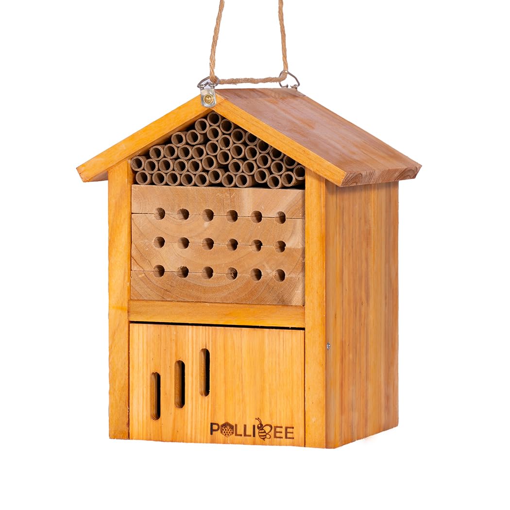 POLLIBEE Mason Bee House with wax-coated exterior protecting against rain