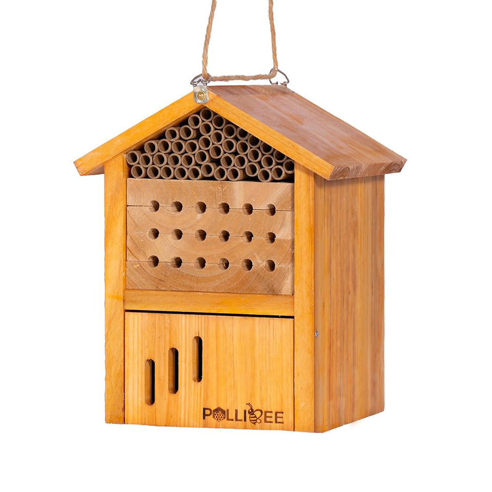 POLLIBEE Mason Bee House with wax-coated exterior protecting against rain