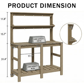 Polyhouz Ergonomic-height potting bench reduces bending for comfortable gardening.