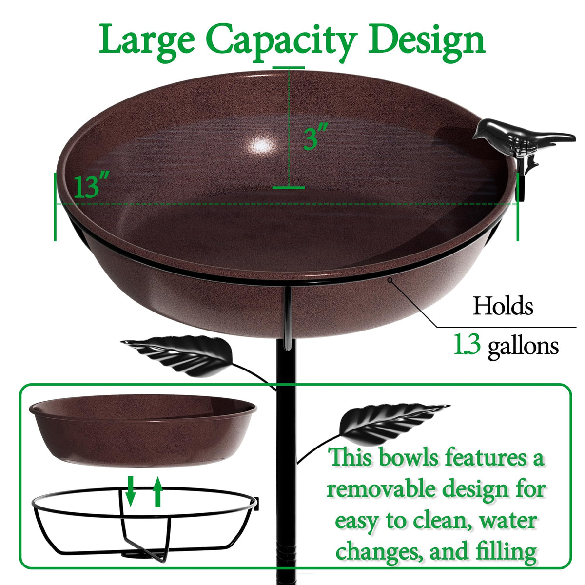 Polyjkl removable 13-inch bowl shown for easy cleaning and refilling.