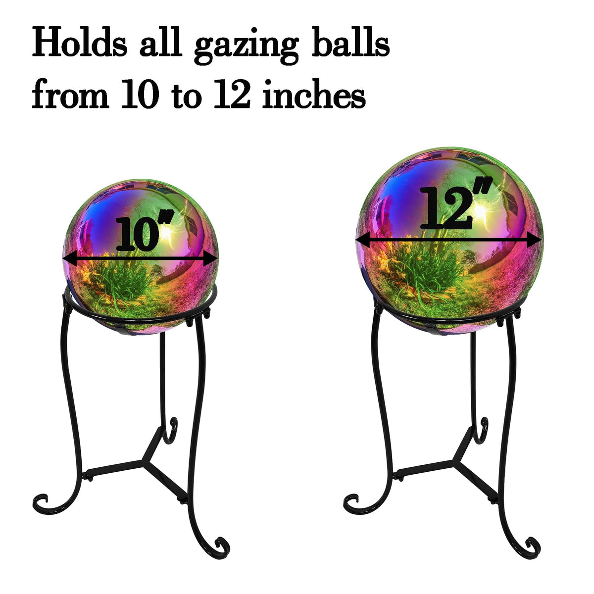 Sturdy wrought iron stand by Polyjkl supports gazing globes securely