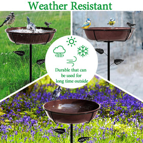 Polyjkl birdbath can double as a gentle bird feeder with seasonal seeds nearby.