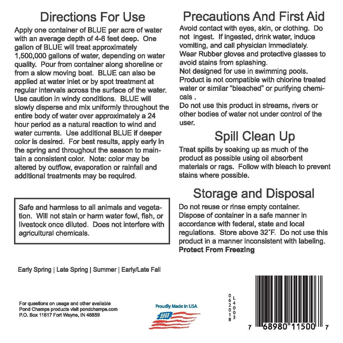 Pond Champs dye safety emphasizing safe use around fish and wildlife