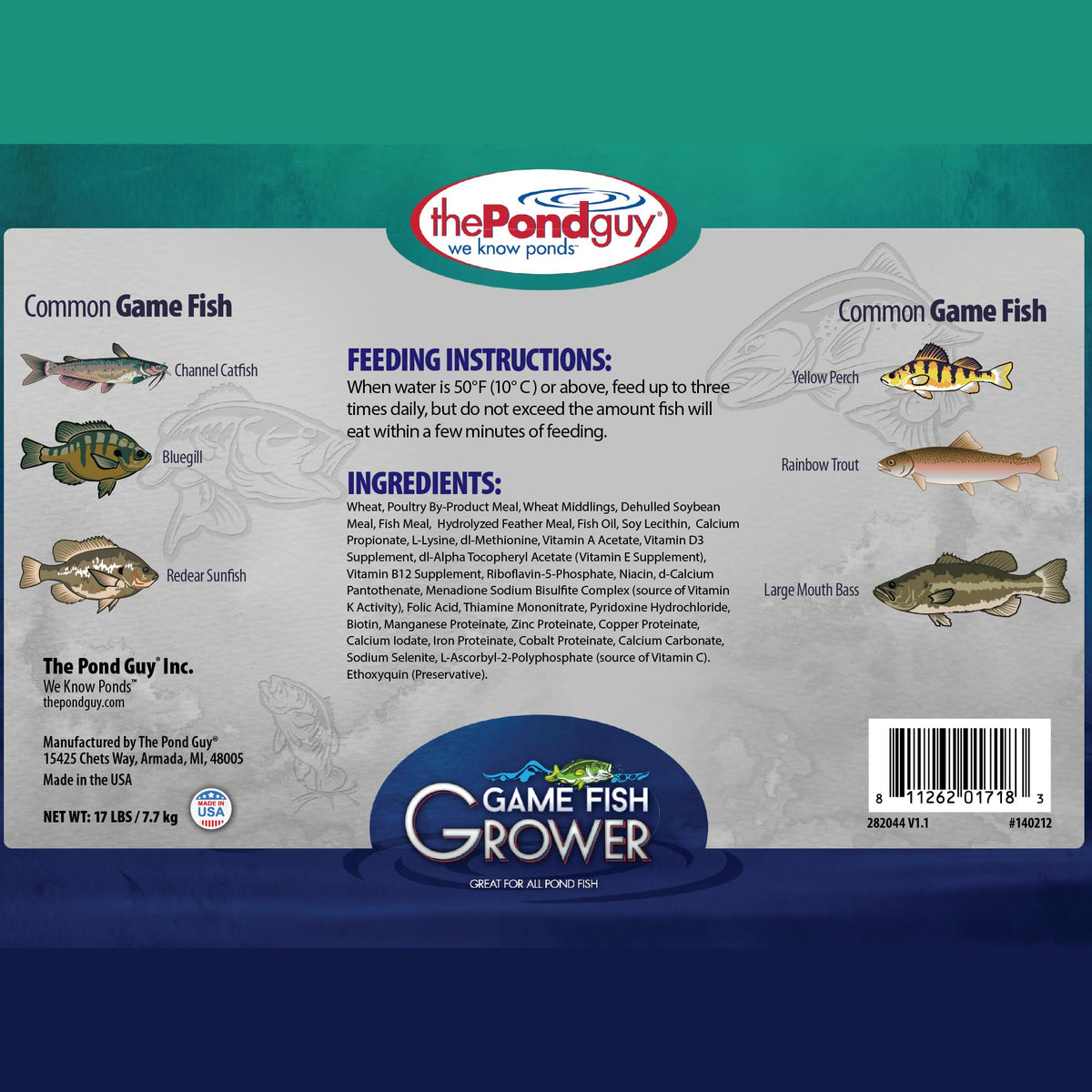The Pond Guy Game Fish Grower pellets closeup highlights 3 mm size for game fish.