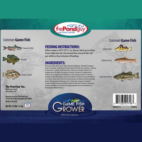 The Pond Guy Game Fish Grower pellets closeup highlights 3 mm size for game fish.