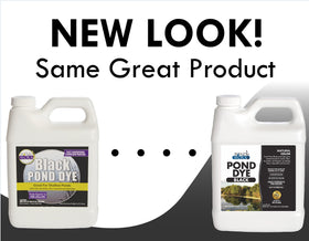 Pond Worx Black Dye pond color swatch showing vibrant blue tint for clearer ponds