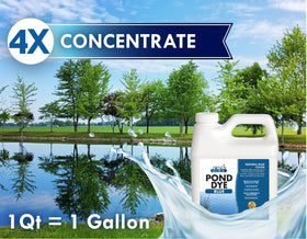 Pond Worx blue dye application closeup highlights controlled pouring