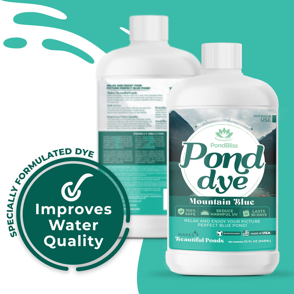 PondBliss Mountain Blue applied to a large pond elevates landscape aesthetics.