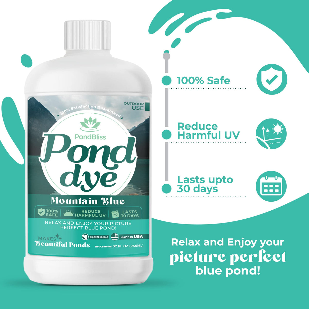 PondBliss Mountain Blue Pond water transformation reveals a deeper blue.