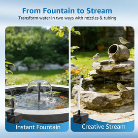 PONDIA solar fountain pump with dry-run protection prevents running dry and extends life.