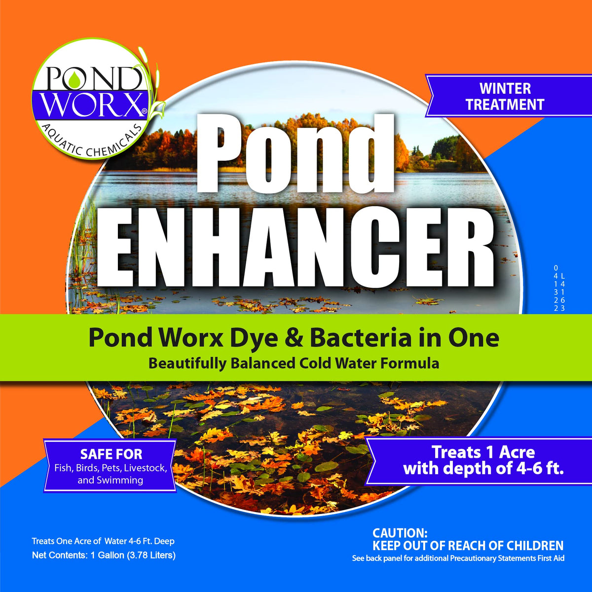 Pond Worx 2-in-1 bacteria formula image highlights natural pond cleaning benefits.