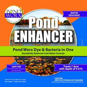 Pond Worx 2-in-1 bacteria formula image highlights natural pond cleaning benefits.