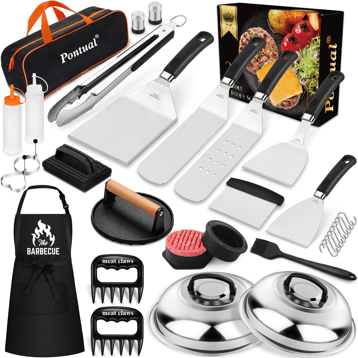 Pontual 31pcs griddle accessories kit with portable storage bag for easy backyard grilling.