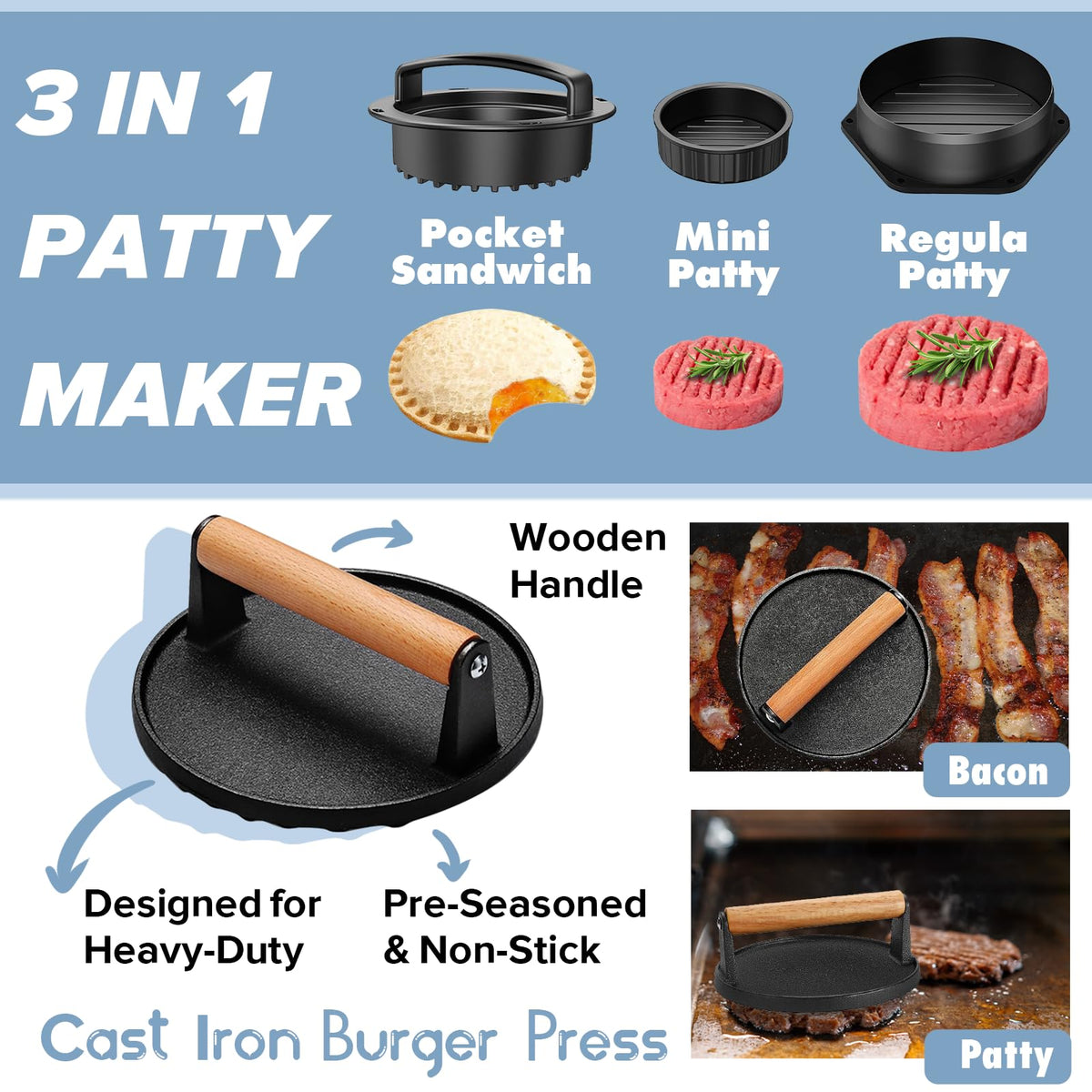 Pontual solid long spatula and slotted long spatula for precise control.