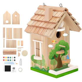 Pontuss DIY Bird House Kit full view highlights natural cedar wood for eco-friendly crafting.