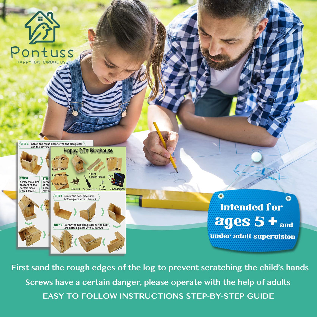 Pontuss DIY Birdhouse Kit sandpaper for smooth edges
