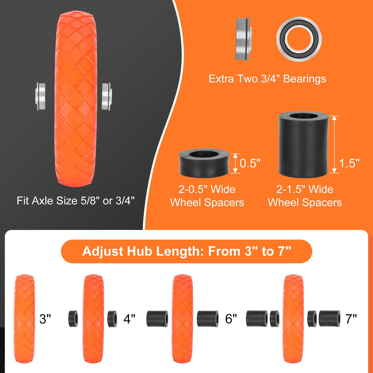 Pontuss 5/8in bearing spacer included for universal wheelbarrow compatibility