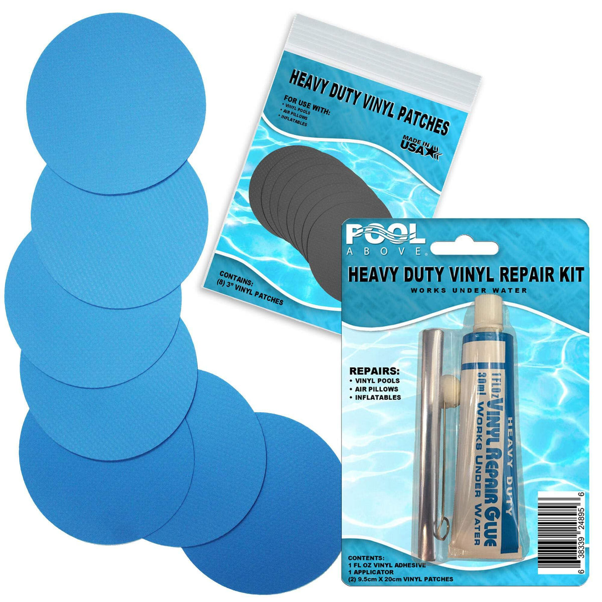 Pool Above heavy-duty patch kit with eight 2-inch patches for durable pool liner repairs