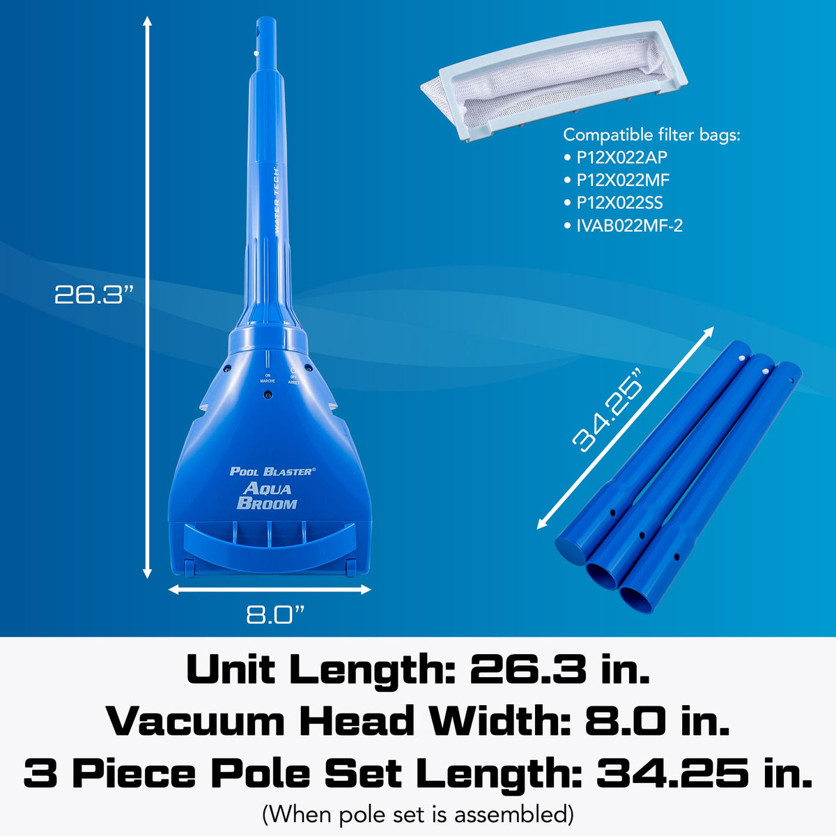 Aqua Broom XL Ultra includes filter bags and pole set