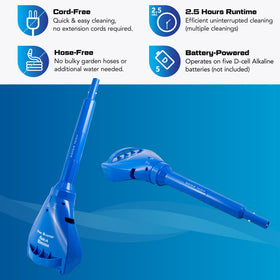Aqua Broom XL Ultra runs up to 2.5 hours on five D-cell batteries