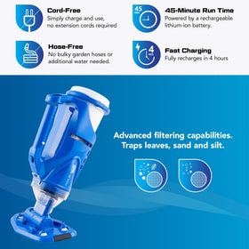 Lithium-ion battery provides up to 45 minutes of cordless cleaning