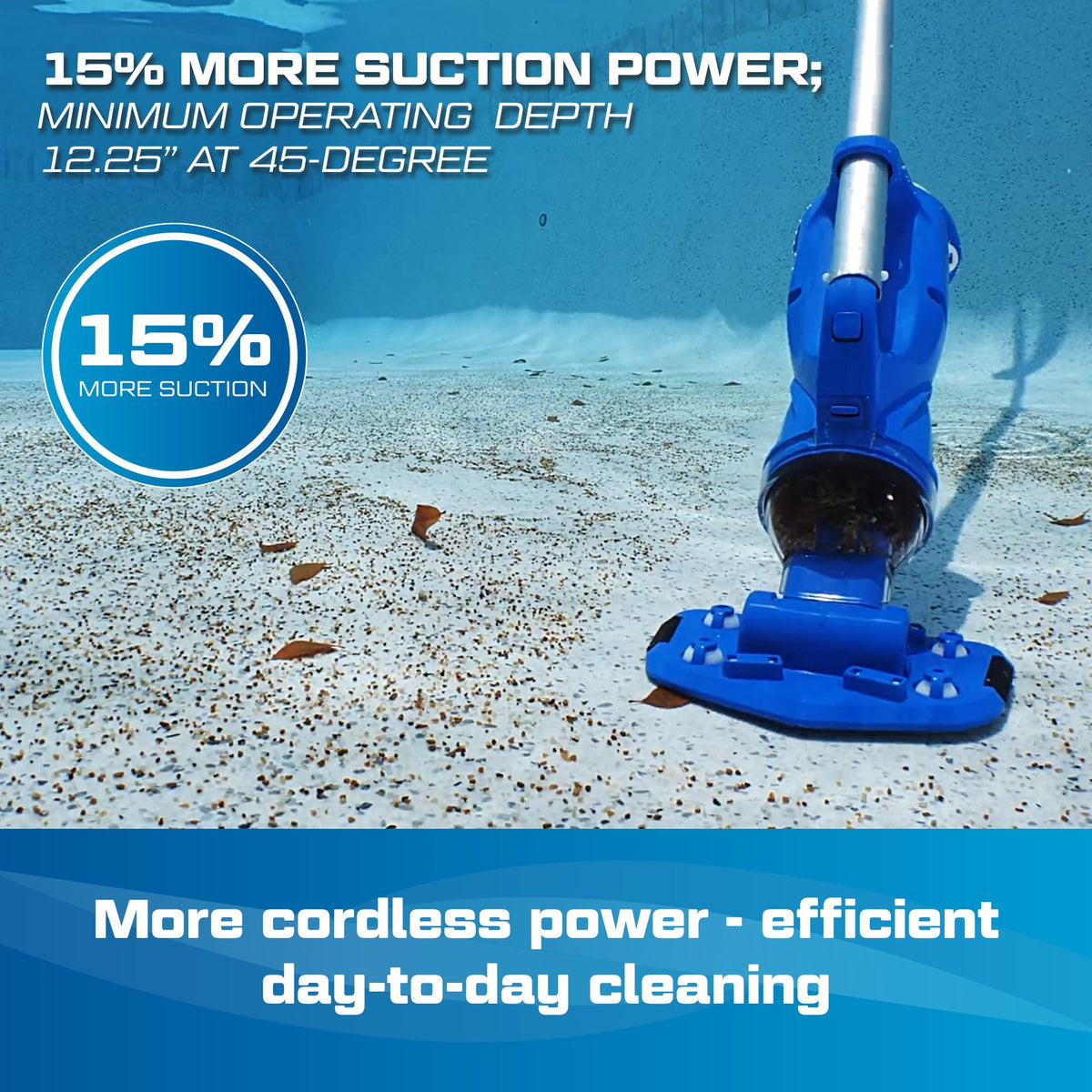 Omni-directional 8-inch head cleans corners without scratching surfaces