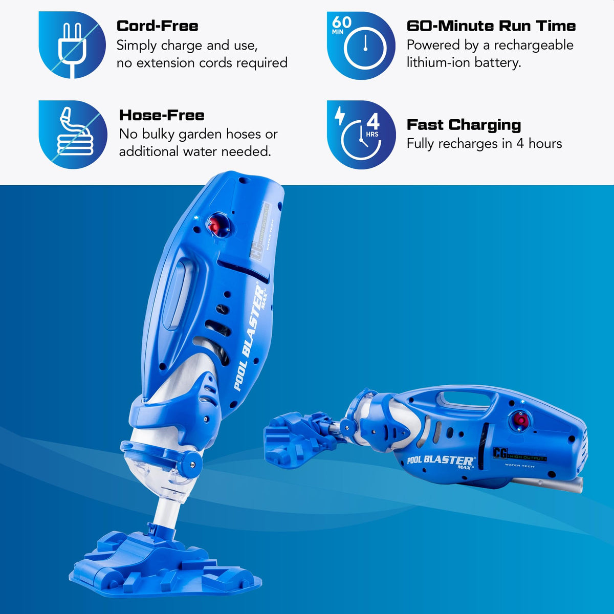 Pool Blaster Max CG hoseless design enables free movement around steps.
