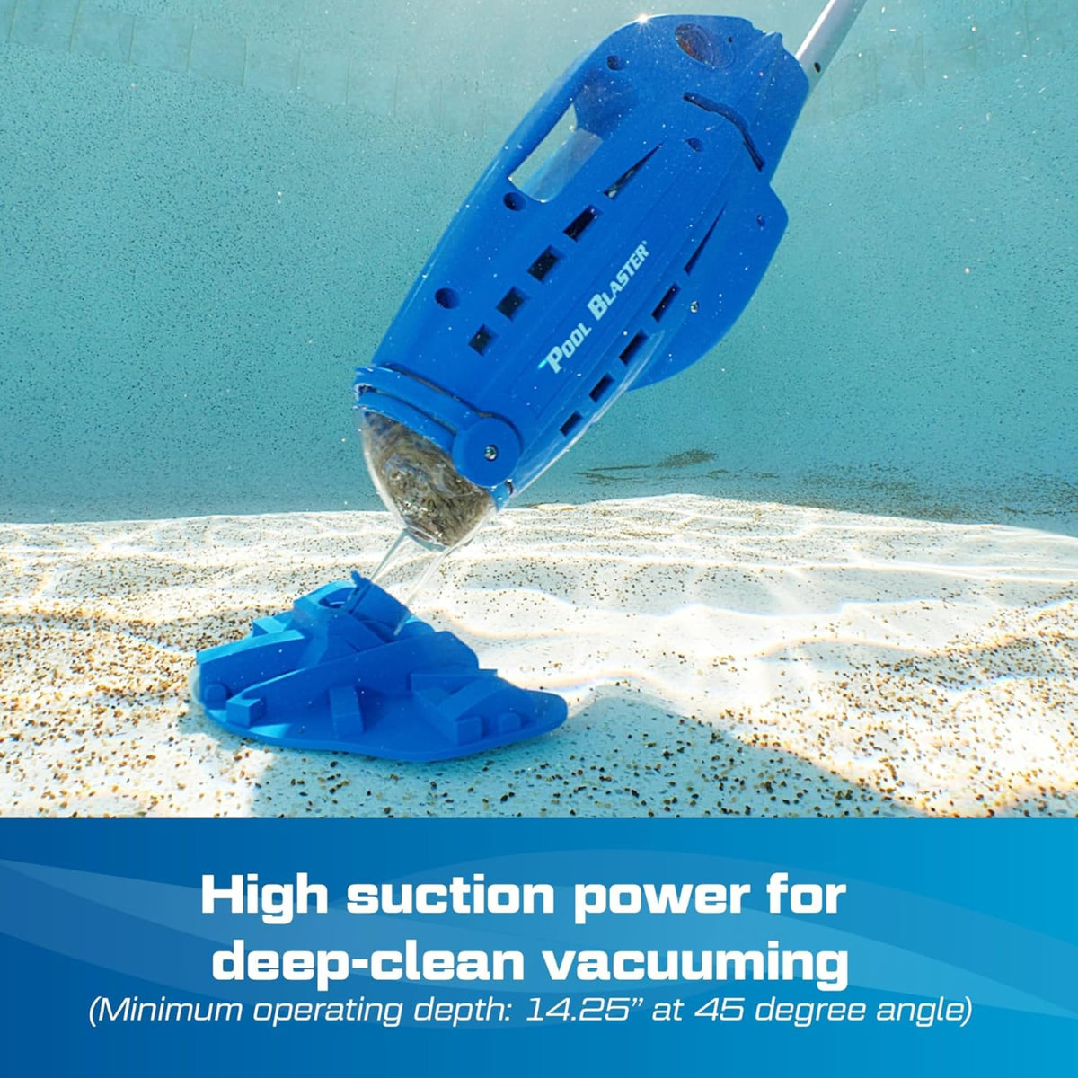 POOL BLASTER Millennium vacuum head with brushes cleans hard-to-reach areas.