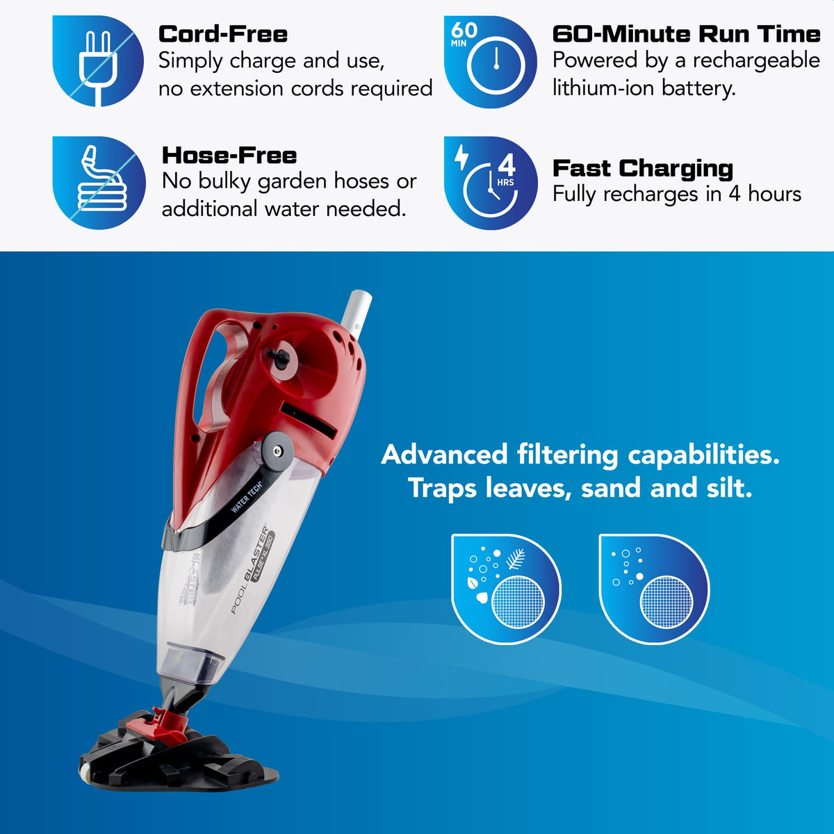 Pool Blaster Pulse XL 350 multilayer filter bag catches debris before reaching the system.