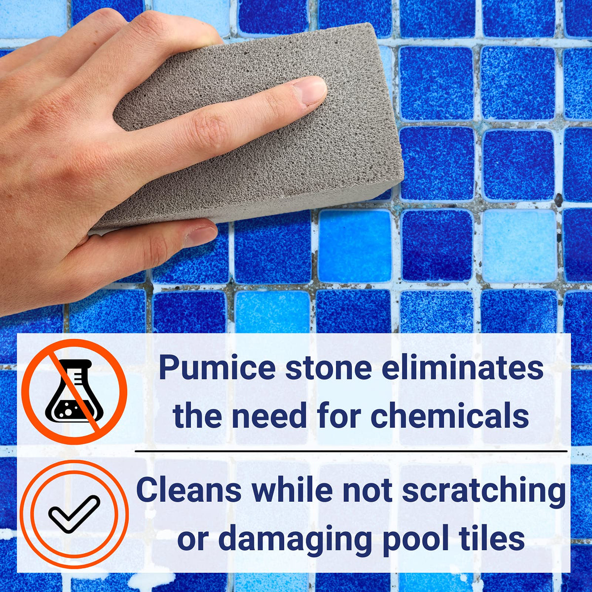 Pool Blok pumice stone grips well for precise tile scrubbing.