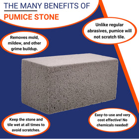 Pool Blok pumice stone cleans grout with controlled abrasion.
