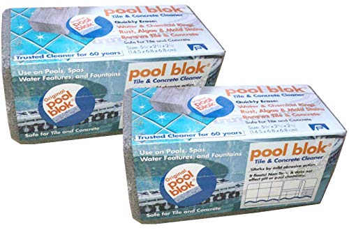 Pool Blok pumice stone at the waterline for tile cleaning and mineral removal.