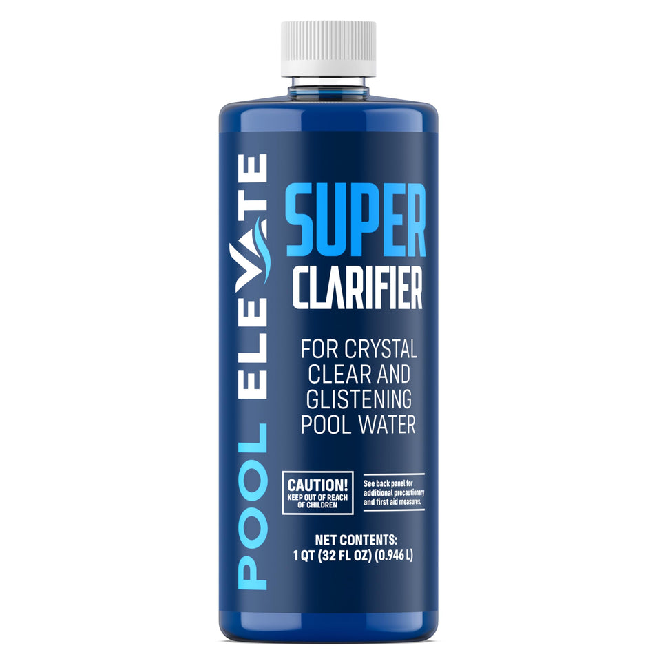 Pool Elevate clarifier bottle pour reduces cloudiness for clear water.