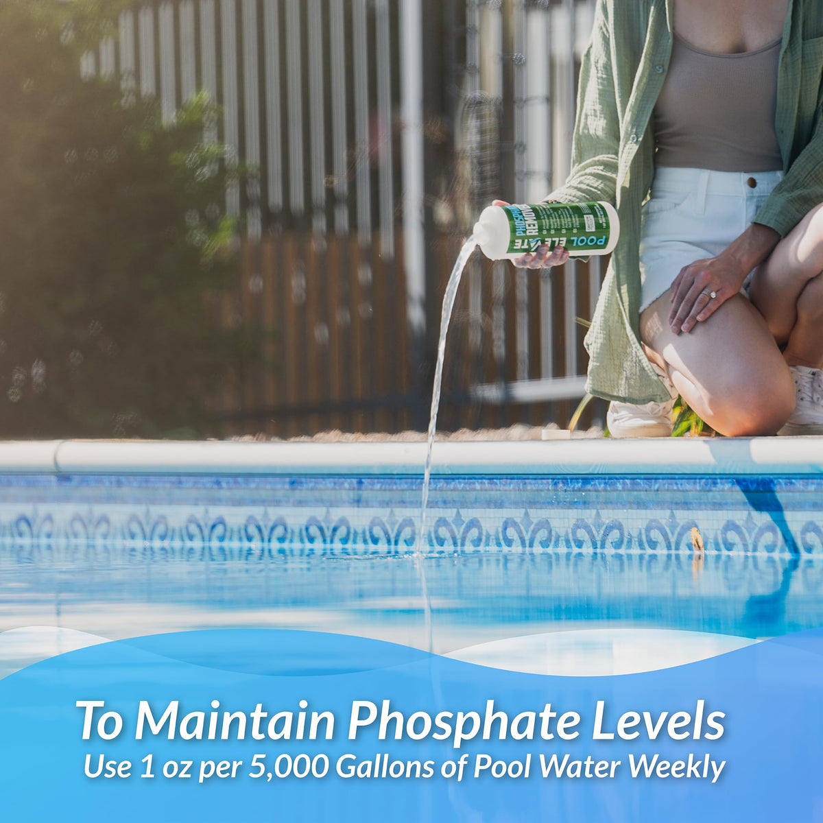 Pool Elevate Phosphate Remover dosing spoon displaying precise measurement for safe use.